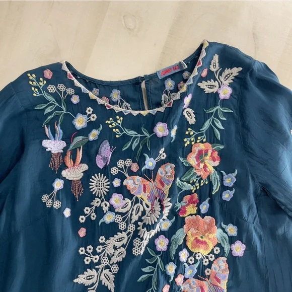JOHNNY WAS Arva embroidered butterfly floral blue dress XS - Picture 4 of 8